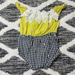 Amazon Lime Green and Gingham Romper Baby girl size 6-9mo